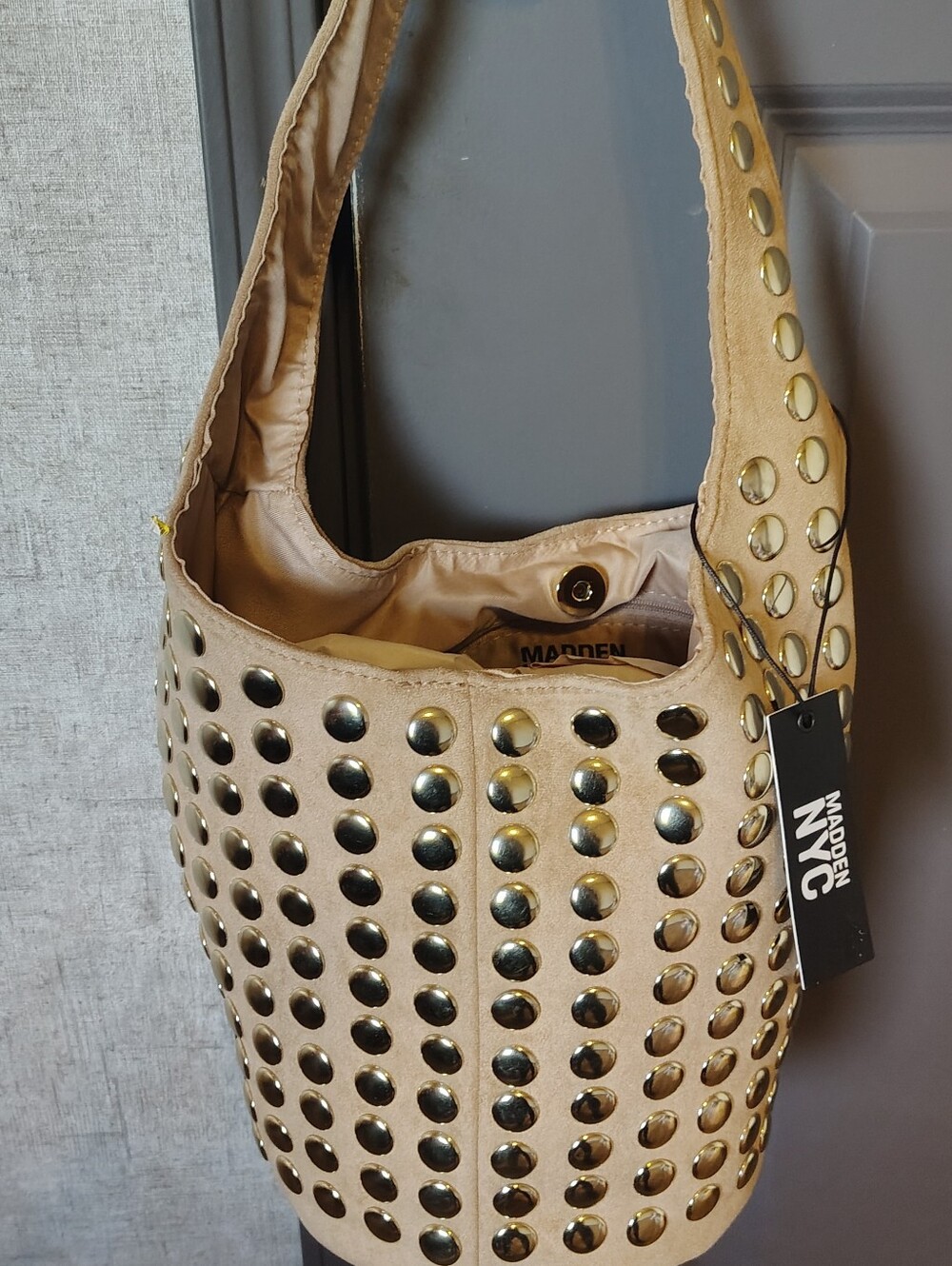 Madden NYC Women's Studded Bucket Studded Shoulder Bag, Brown